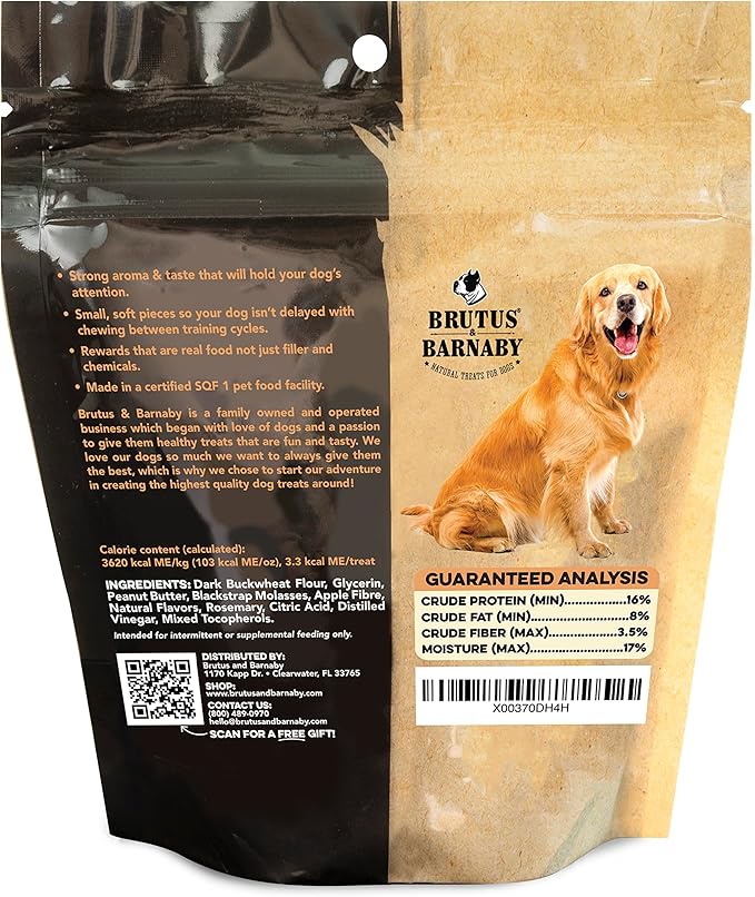 BRUTUS & BARNABY Training Treats for Dogs - Peanut Butter & Apple - All-Natural Healthy Low Calorie Vegan Treat - Great to Use for Rewards in Training Your Puppy Or Dog
