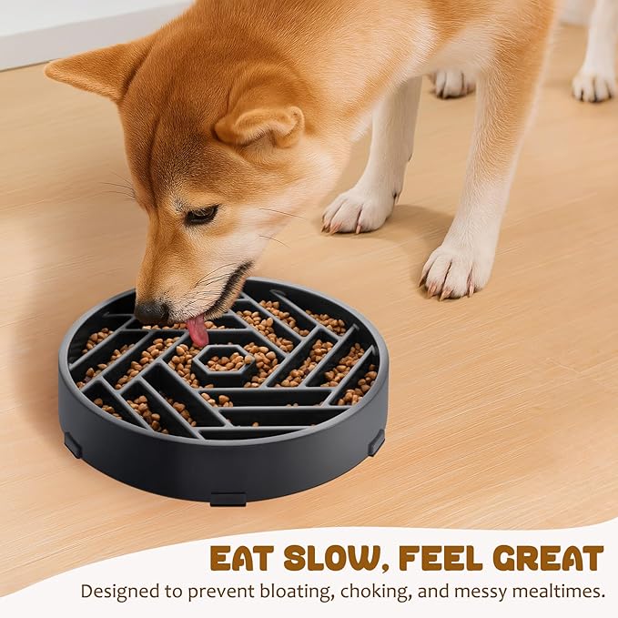 WHIPPY Slow Feeder Dog Bowl, Puzzle Maze Design to Slow Down Eating, 3-Cup Capacity, Anti-Gulping Food Bowl for Medium & Large Dogs,Gray
