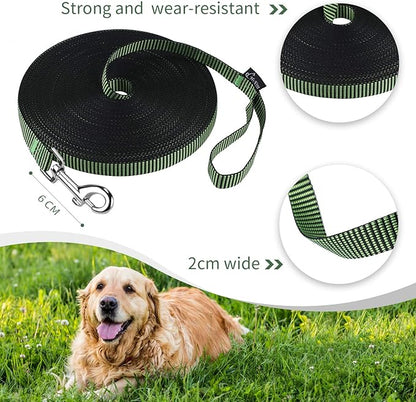 Hi Kiss Dog/Puppy Obedience Recall Training Agility Lead - 15ft 20ft 30ft 50ft 100ft Training Leash - Great for Training, Play, Camping, or Backyard(100ft,Black_Green)