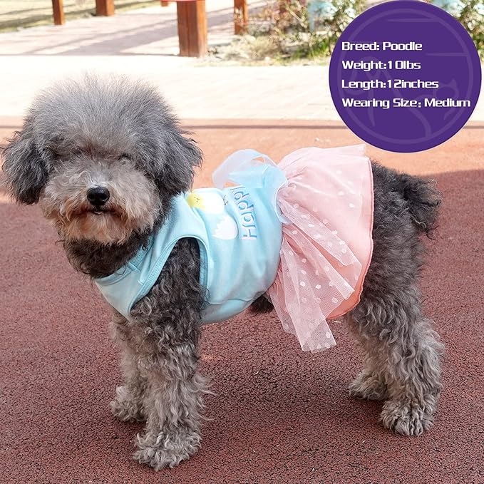 cyeollo Easter Dog Dresses Cute Cartoon Eggs Tulle Dress Holiday Dog Clothes for Small Dogs