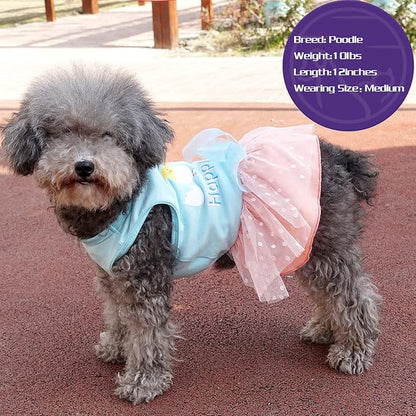 cyeollo Easter Dog Dresses Cute Cartoon Eggs Tulle Dress Holiday Dog Clothes for Small Dogs