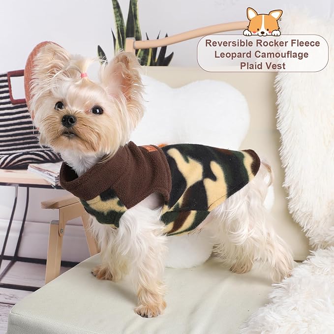 Dog Sweaters for Small Dogs Boy Girl, Plaid Puppy Sweater Fleece Dog Clothes Vest, Stretchy XSmall Doggie Sweater Pet Clothes, Chihuahua Teacup Doggy Clothes, Camouflage, S