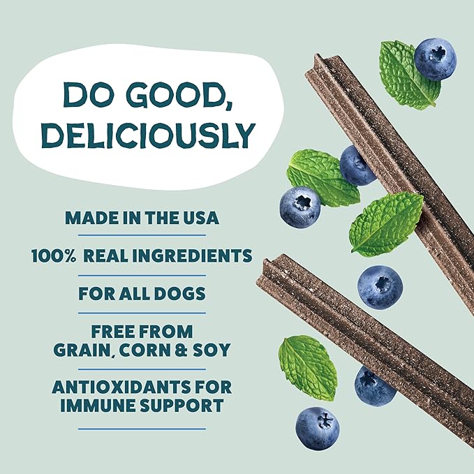 Shameless Pets Blueberry & Mint Dental Chews for Dogs, 32 Chews - Natural Dog Teeth Cleaning Treats with Fresh Breath Benefits | Grain-Free Dental Sticks for Small, Medium & Large Dogs