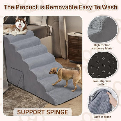 7 Steps Dog Stairs & Steps for High Beds 30-36 inches High Tall, LitaiL 33inch 7 Steps Pet Stairs/Steps for High Beds Small Large Dogs, Non-Slip Dog Ramps/Ladder for Old Dogs/Cats