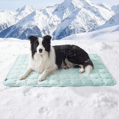 Bedsure Cooling Dog Mat Extra Large, Q-Max>0.5 XL Thin Breathable Cold Crate Pad for Pet, Portable Washable Kennel Bed for Summer Active Dog with Chill Soothing Fabric to Rapid Cooling,41x28, Green