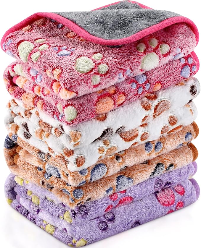 Reginary 4 Pcs Waterproof Guinea Pig Blankets Washable Small Animal Fleece Bedding Guinea Pig Cage Liners Reusable Training Pads Pet Pee Pad Sleep Mat for Hamster(Paw Print,35 x 24 Inch)