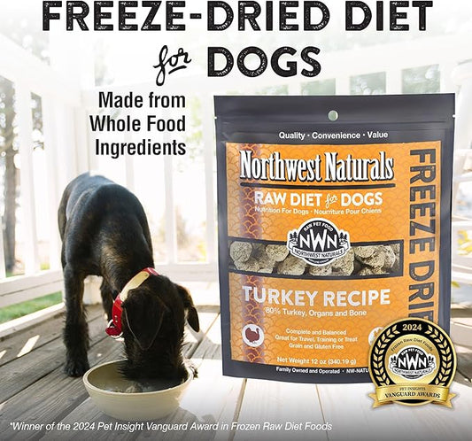 Northwest Naturals Freeze-Dried Turkey Dog Food - Bite-Sized Nuggets - Grain-Free, High-Protein, Raw Diet, Human-Grade, Limited Ingredients, All Natural, Healthy & Nutritious, Made in USA, 12 Oz