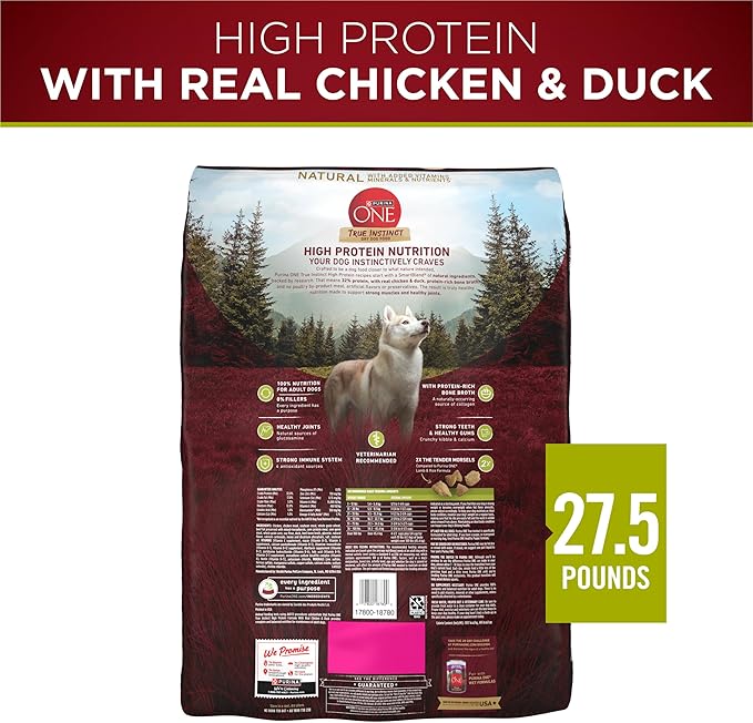 Purina ONE True Instinct High Protein Dry Dog Food Formula with Real Chicken and Duck Natural with Added Vitamins and Minerals Dog Food - 27.5 lb. Bag