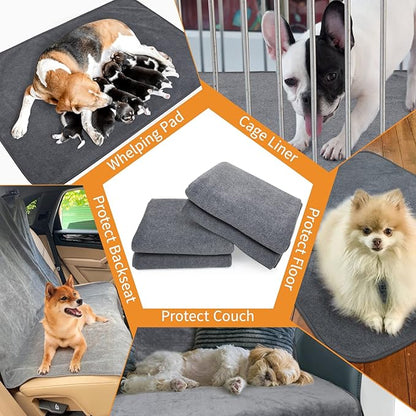 Washable Pee Pads for Dogs, 24x36 4 Pack Reusable Whelping Pads, Absorb Dog Mats Non-Slip Puppy Training Pads for Whelping, Potty, Training, Playpen, Crate