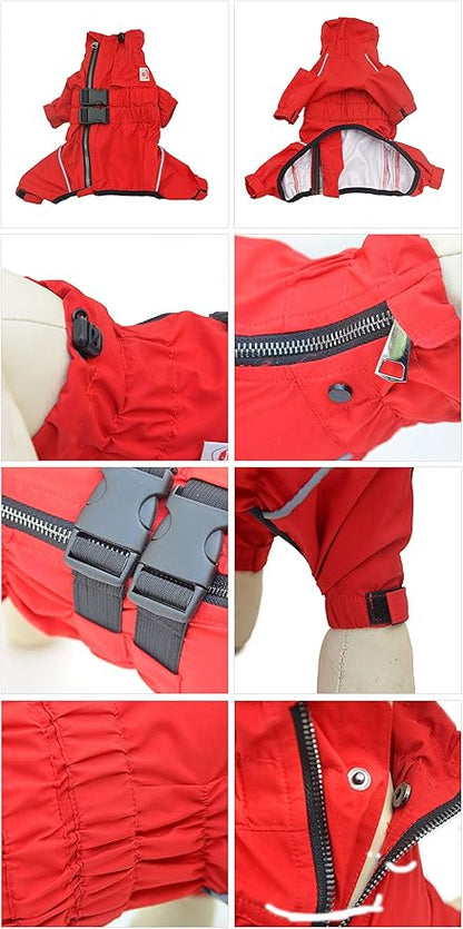 Dogs Waterproof Jacket, Lightweight Waterproof Jacket Reflective Safety Dog Raincoat Windproof Snow-Proof Dog Vest for Pugs English French Bulldog American Pit Bull Red B-S