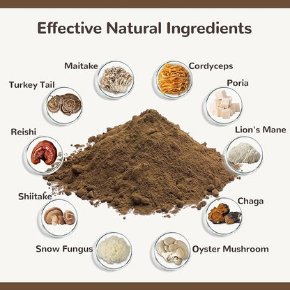 Turkey Tail Mushroom Powder for Dogs, Organic 10 Mushroom Blend for Lumps and Bumps, Dog Herbal Supplements Probiotic with 50% β-Glucan, Joint Gut Immune Skin Support-45 Day Supply