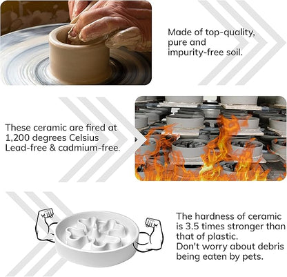 Slow Feeder,Ceramic-Slow Feeder Dog Bowls,Puzzle Food Bowl Maze,2.5 Cups Slow Feed Dog Bowl for Medium and Large Breed Dogs,White