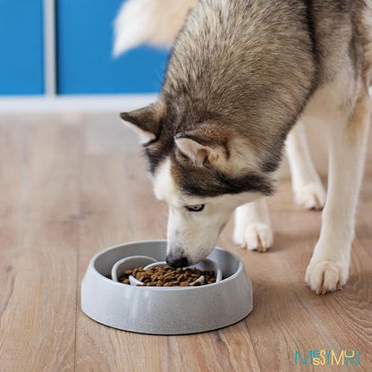 Messy Mutts and Cats Interactive Slow Feeder | Speckled Grey (3 Cup) | 9.8” Round Durable Puzzle Slow Feeder for Dogs/Cats | Enrichment Food Dish for Slow Eating, Bloating