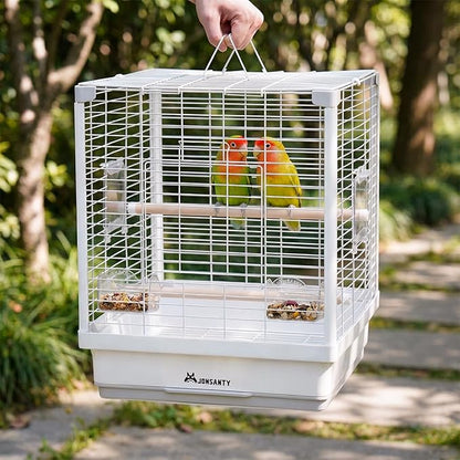 17.3" Portable Travel Bird Cage, Parrot Cage, Ample Room for Tail Movement, with Food Box, Perch, Water Bottle, for Vet Visit, Short Trip, Parakeet, Cockatiel, Budgie, Small and Medium Birds