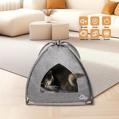 Winsterch Cat Beds for Indoor Cats,Covered Cat Cave Bed with Removable Washable Pillow,Warming Cat Cave Bed Kitten Beds Small Pets Bed for Indoor Cats (18.5'' x 18.5'' x 15.8'', Grey)