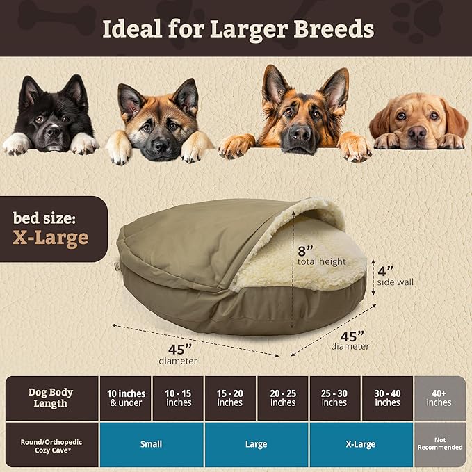 Snoozer Classic Poly-Cotton Cozy Cave Pet Bed, Extra Large, Khaki