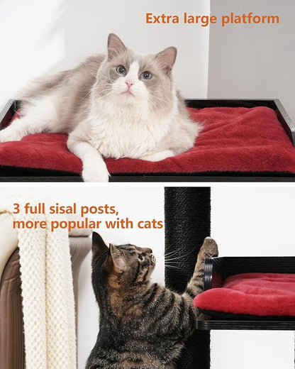 FourFurPets 43.7" Cat Tree, Modern Cat Tree Tower, Cat Tower for Indoor Cats Large Adult, Cat Condo with Scratching Post, Large Perch and Removable Pads, Black&Red