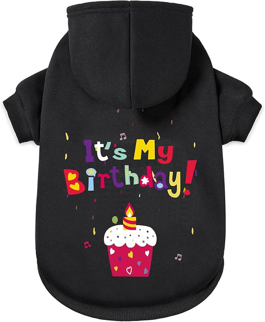 GreenJoy Dog Sweater Dog Hoodie Cold Weather Coat Hooded Sweatshirt for Puppies,Cats, Small Medium Large Dogs (Black(It's My Birthday), XX-Large)