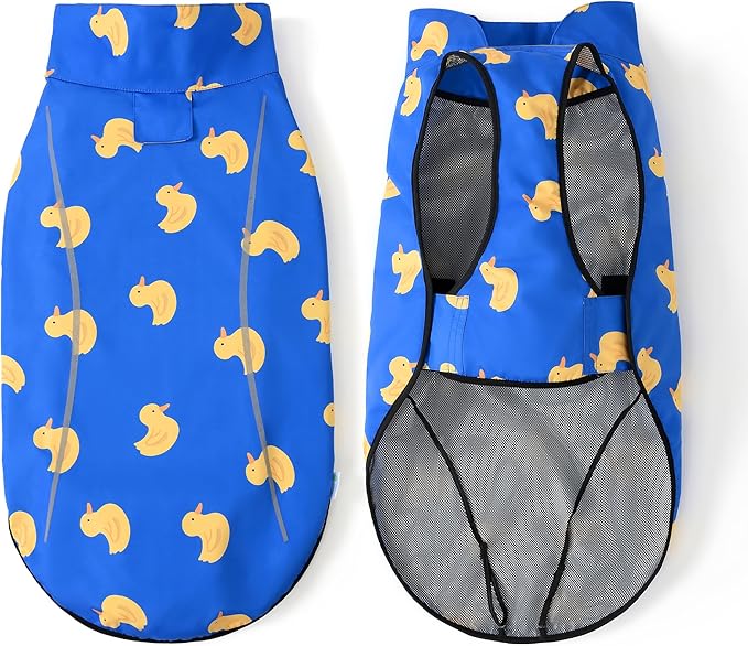 Mile High Life Dog Raincoat, Adjustable Waterproof Reflective Rain Jacket for Small Medium Large Dogs, Lightweight Breathable Pet Rain Coat with Leash Hole(Blue Duck,L Chest 32-40")