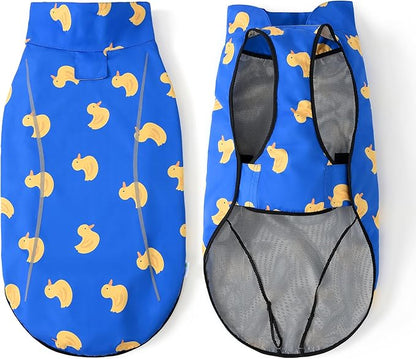 Mile High Life Dog Raincoat, Adjustable Waterproof Reflective Rain Jacket for Small Medium Large Dogs, Lightweight Breathable Pet Rain Coat with Leash Hole(Blue Duck,L Chest 32-40")