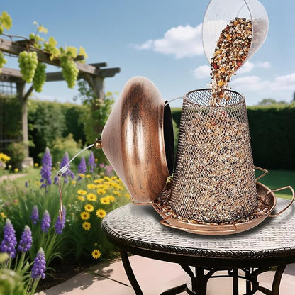 IWNTWY Bird Feeder, Heavy Duty Metal Bird Feeders for Outdoor Hanging, Cute Mushroom Shape 3.5 LB Large Capacity Wild Birdfeeder for Outside Garden Yard (Brown)