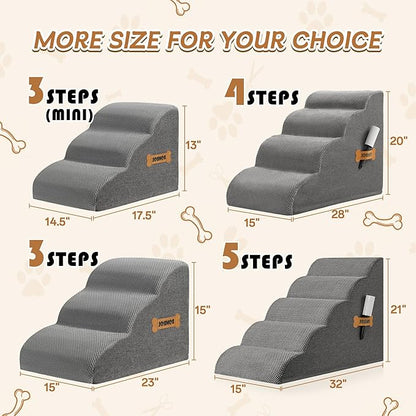 Dog Stairs, Romrol Dog Steps Ramp for High Bed and Couch, Dogs Ramp with Durable Non-Slip Waterproof Fabric Cover, Pet Stairs for Small Dogs and Cats or Pets Joints, 4-Tiers,Grey