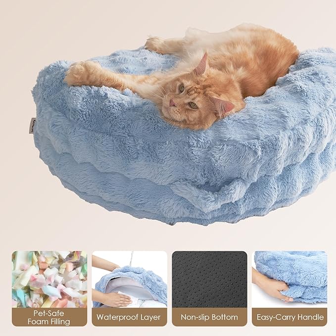 EHEYCIGA Extra Small Dog Bed and Cat Couch for Puppy and Kitten - Fluffy Faux Rabbit Fur Pet Sofa with Washable Removable Cover, Waterproof and Non-Slip, 20 Inch, Baby Blue