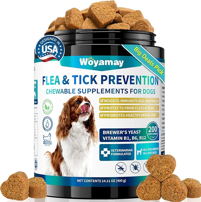 Flea and Tick Prevention for Dogs Chewables, 200 Soft Treats, Natural Dog Flea and Tick Treatment, Oral Flea Chews for Dogs Supplement, Flea and Tick Chews for Dogs Puppies, All Breeds & Sizes