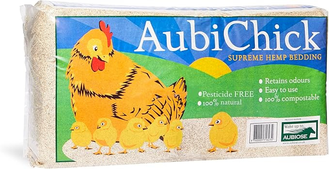 AubiChick High Grade French Hemp Bedding, 44lb (400L) Jumbo Bulk Bag for Chickens, Ultra Absorbent, Designed for Chicken Coop Bedding and Comfort of Birds, Poultry, Hairless Pets, Easy Manure Removal