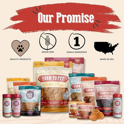 Farm To Pet - Dog Treats Chicken & Turkey Chip Protein Value Pack, 100% All Natural, Single Ingredient Training Treats, Made in USA, for Small, Medium, and Large Dogs