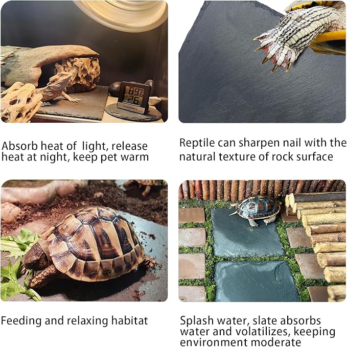 2 Pack Reptile Basking Platform 11.8 × 6" + 4", Reptile Slate, Basking Rock, Slate Tiles Rocks for Reptiles,Terrarium Bowls for Bearded Dragon Tortoise Turtle Ball Python Snake Lizard Gecko