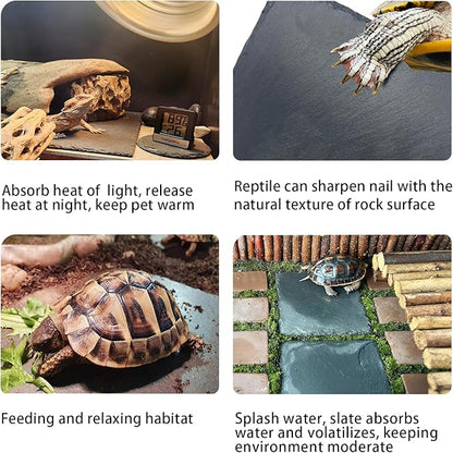 2 Pack Reptile Basking Platform 11.8 × 6" + 4", Reptile Slate, Basking Rock, Slate Tiles Rocks for Reptiles,Terrarium Bowls for Bearded Dragon Tortoise Turtle Ball Python Snake Lizard Gecko