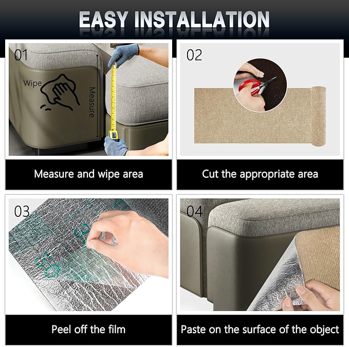 1Pack Total 39.3"x15.8" Cat Scratch Mat for Cat Couch Furniture and Wall Protector | Trimmable Self-Adhesive Carpet Climb Cat Scratcher for Covering Cat Tower and Replacement Pads (Khaki)