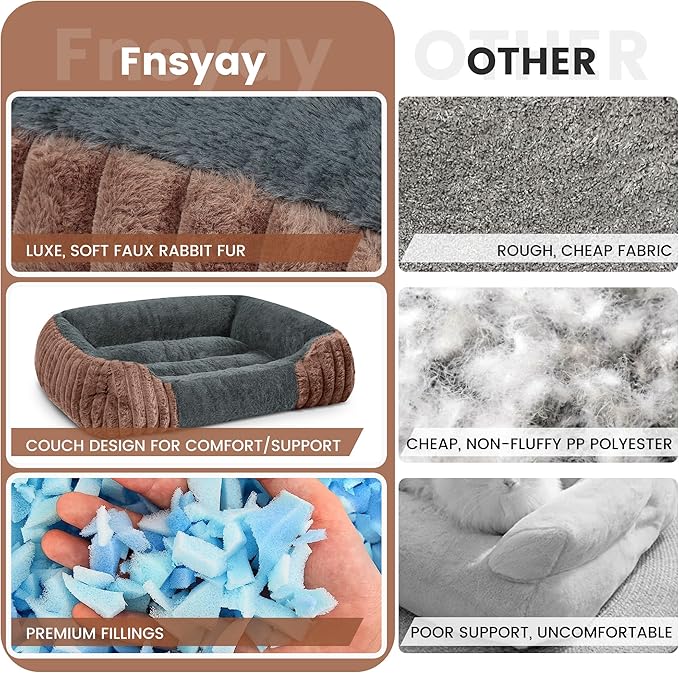 Dog Beds for Small Dogs 28x20 Inch, Comfort-Sided Orthopedic Dog Bed Couch with Breathable Shredded Memory Foam, Faux Rabbit Fur Pet Bed, Non-Detachable, Non-Slip, Machine Washable