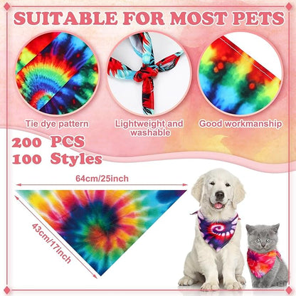 Huhumy 50 Pcs Tie Dye Dog Bandanas Bulk Pet Bibs Colorful Triangle Scarf Pet Bandanas for Medium Large Dogs Spring Summer Birthday Costume Decoration