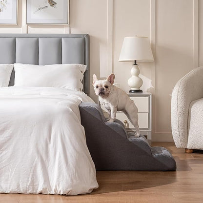 Pet Stairs for High Beds Small & Large Dogs & Cats – High-Density Foam Steps with Removable, Machine-Washable Cover – Lightweight, Portable Dog and Cat Staircase for Beds, Couches, and Sofas, 4 Tier