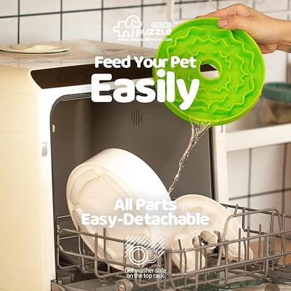Puzzle Feeder Slow Feeder Dog Bowl for Puppies with Non-Slip Base - Adjustable Speed Design, Removable Puzzle Inserts & Dishwasher Safe, Green