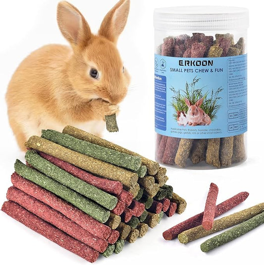 ERKOON 38Pcs Timothy Hay Sticks, Guinea Pig Toys, Rabbit Chew Toys for Teeth Natural Molar Sticks Rabbits Treats for Bunnies, Chinchilla, Guinea Pigs, Gerbil, Hamster