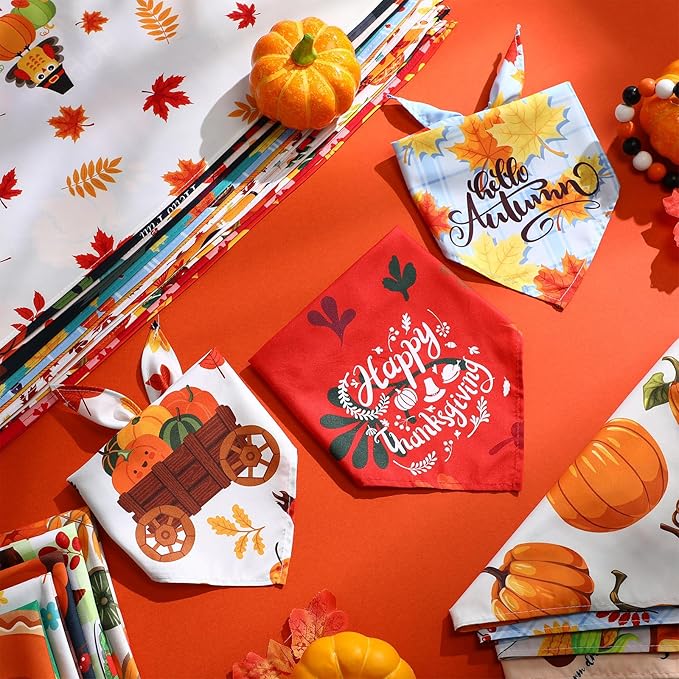 Sanwuta 60 Pcs Fall Dog Bandanas Thanksgiving Dog Bandanas Bulk Adjustable Pet Bibs Triangle Scarf Holiday Costume for Small to Large Pet (Turkey Pattern)