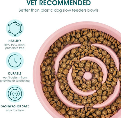 vancasso Slow Feeder Dog Bowl, 3 Cups Ceramic Slow Feeder for Large Breed, Puzzle Maze Dog Food Bowl for Fast Eater, Pink