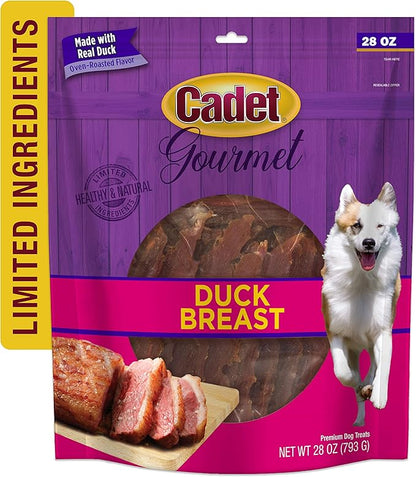 Cadet Gourmet Duck Breast Jerky Dog Treats, Healthy, Long-Lasting High-Protein Training Treats for Small & Large Dogs, 28 oz.