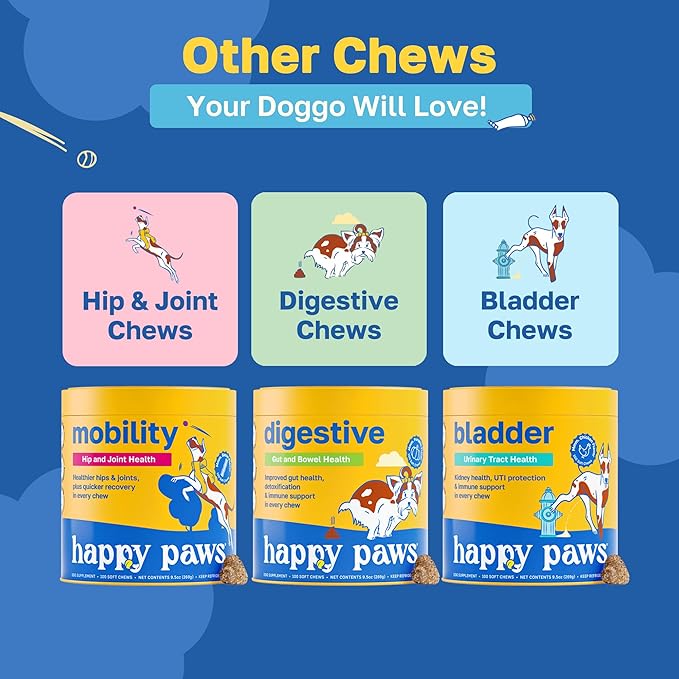 Happy Paws Dental Supplement, Dog Breath Freshener & Teeth Cleaning Treats, Oral Care Support for All Breeds, Sizes & Ages, Natural Spearmint Flavor, Organic, Non GMO, 100 Soft Chews