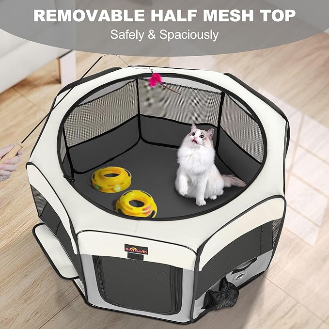 Aivituvin Dog Playpen Foldable Waterproof Pet Play Pens for Cat, Puppies, Rabbits, Chickens, Durable Portable Pet Tent for Travel Camping Indoor/Outdoor Grey XL
