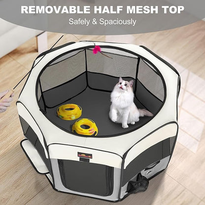 Aivituvin Dog Playpen Foldable Waterproof Pet Play Pens for Cat, Puppies, Rabbits, Chickens, Durable Portable Pet Tent for Travel Camping Indoor/Outdoor Grey XL