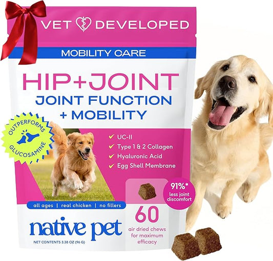 Native Pet Hip & Joint Supplement for Dogs - Advanced Dog Joint & Arthritis Supplement - Helps Maintain Healthy Cartilage, Joint Flexibility, Lubrication, & Function - with ESM & Collagen - 60 Chews