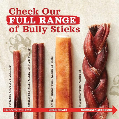 Natural Farm Odor-Free Thin Bully Sticks (12”, 25-Pack) All-Natural Long-Lasting Dog Chews, 100% Beef Pizzle, Grass-Fed, Grain-Free, Protein for Muscle Development & Energy, Perfect for Large Dogs