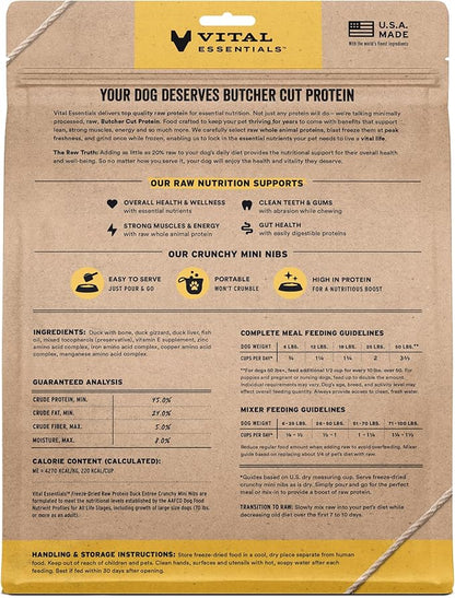 Vital Essentials Freeze-Dried Raw Duck Crunchy Mini Nibs | Complete Meal or Mixer Dog Food | 25 oz