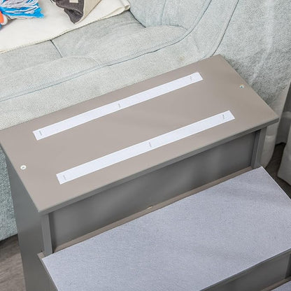 PawHut Pet Stairs, Small Pet Steps with Cushioned Removable Covering for Dogs and Cats Up to 22 Lbs., Grey