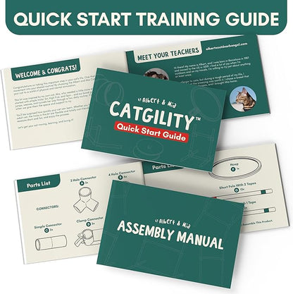 ALBERT & MIA CATGILITY Cat Agility Equipment + Clicker Trainer Guide – Exercise Agility Course – Jumping Hurdles & Hoop, Tunnel (Small Dog & Cat Training) Clicker Training Obstacle Course for Cats