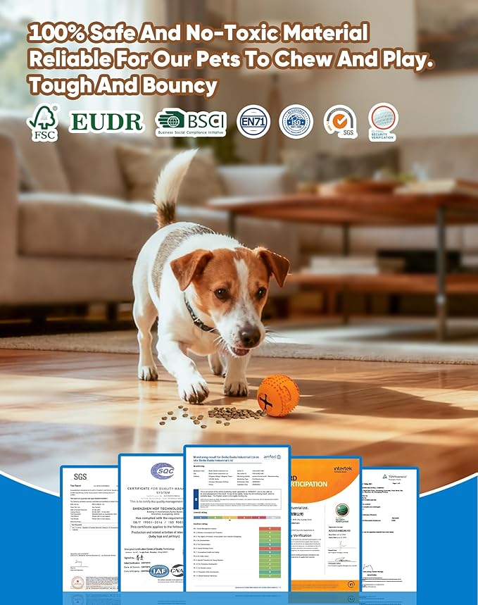 Deeow Rubber Dog Chew Toy Ball - Stuffable Treat Dispenser for Pet Chewers' Dental Care and Boredom Relieve, Food Grade TPR Teething Shell, Enrichment Puzzle Feeder for Small Medium Large Dogs -Red